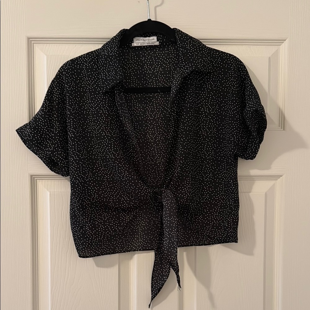 Black and White Polka Dot Tie-Front Top